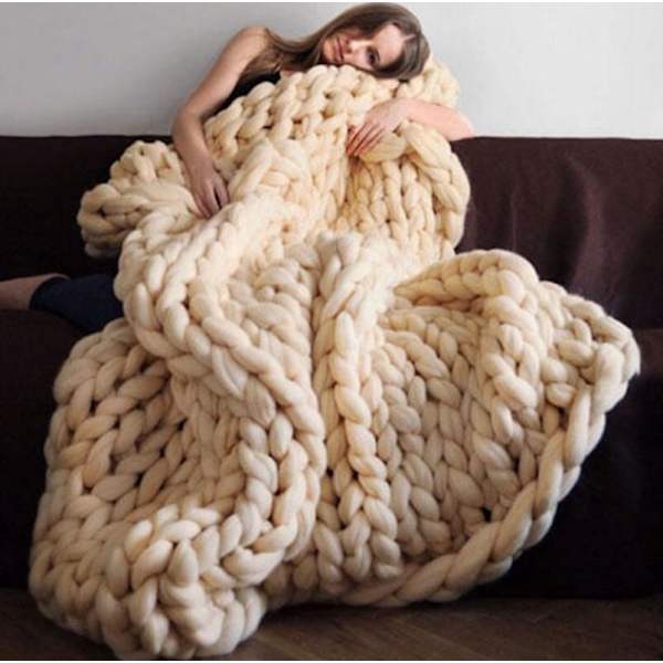 Chunky Knit Wool Merino Filt Boho Sovrum Heminredning Utm rkt