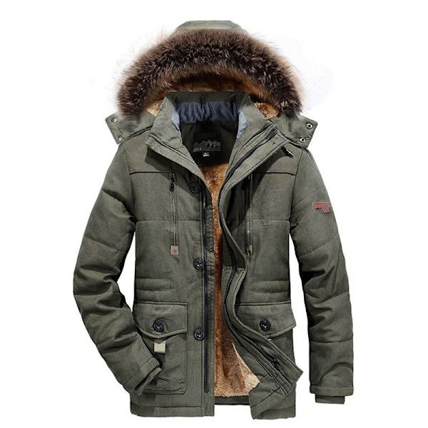 Herrarnas Vinterjacka Parkas Pälskrage Tjock Varm Jacka Casual Stor Storlek Herrarnas Rock green 5XL