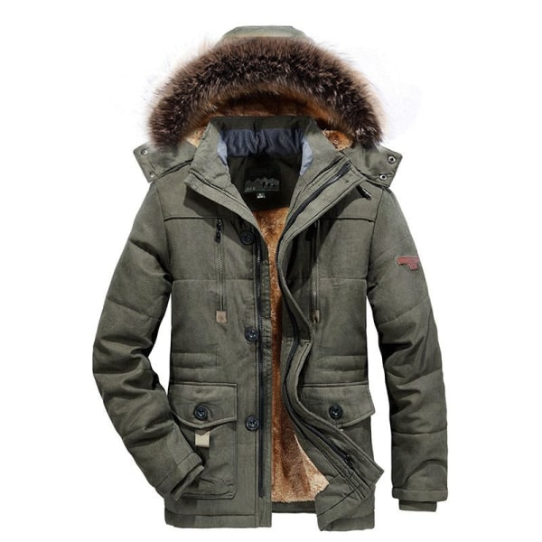 Herrarnas Vinterjacka Parkas Pälskrage Tjock Varm Jacka Casual Stor Storlek Herrarnas Rock green 7XL