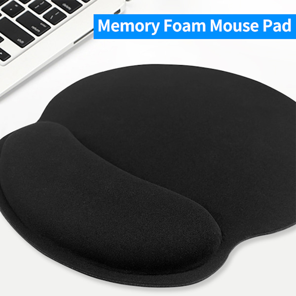 Gaming-musmatta för kontor med handledsstöd i minnesskum för PC-bärbar dator, halkfri smidig rörelse exakt positionering, ergonomisk design, svart