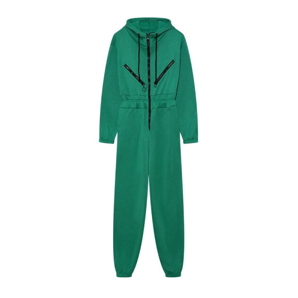 Damsport Casual Jumpsuit med dragkedja Mode Hooded Dragsko Jumpsuit Elastisk midja Lösa Leggings green M