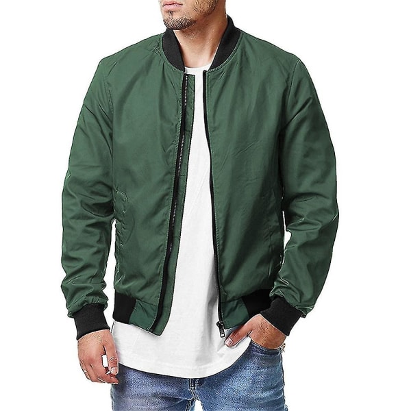 Män Bomberjacka Långärmad Full Zip Casual Coat Stand Krage Ytterkläder med fickor army green 5XL
