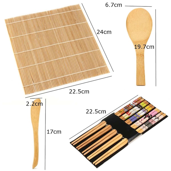 Bambus Sushi Maker-set med Rullmatta, Kniv, Sked & Stickor för Hembruk, Lätt att Göra Perfekta Sushirullar, Miljövänligt Hållbart Set