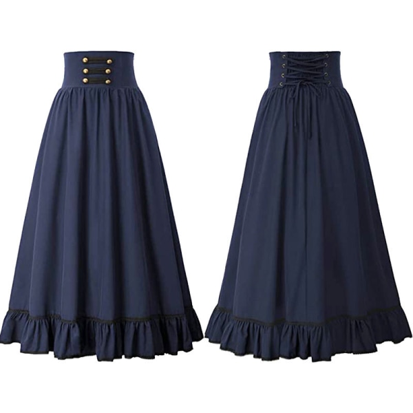 Damer i stora storlekar Maxikjol med hög midja medeltida gotiska kjolar Plus size kjolar för kvinnor blue 4XL