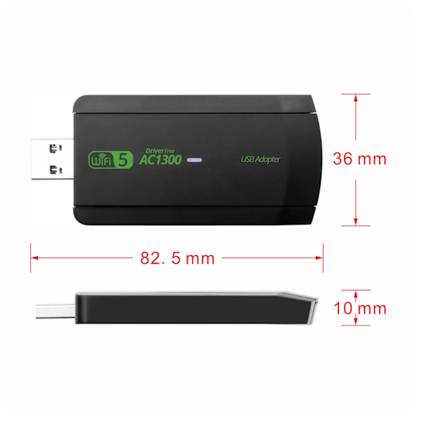 Trådlös WiFi-adapter för PC 1300 Mbps Dubbla 5dBi-antenner 5G 2.4G WiFi MU MIMO Dongle för Windows 7 8 10 11, Snabb och Stabil Anslutning