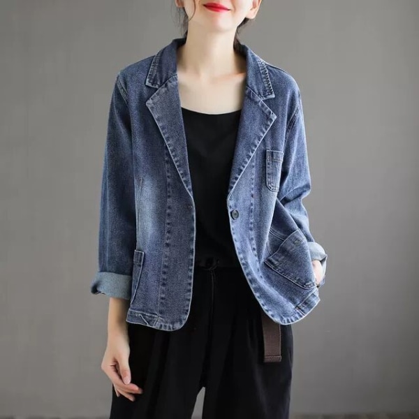 Dam Denimjacka JAutumn Denim Kostymjacka Kvinnor Lösa Jackor Casual Cowboykappa Damjacka Blazer Jeans S