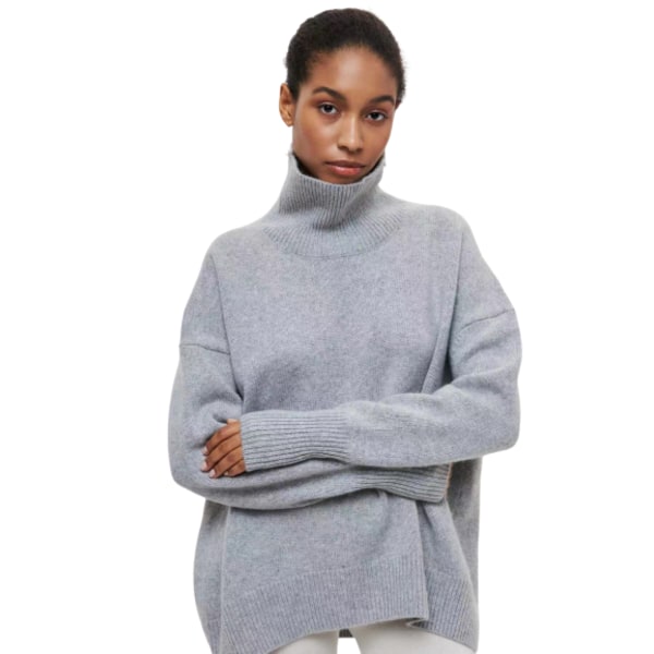 Damtröja med Mockhals, Lös Passform, Randig, Casual, Höst & Vinter, Pendlar grey XL