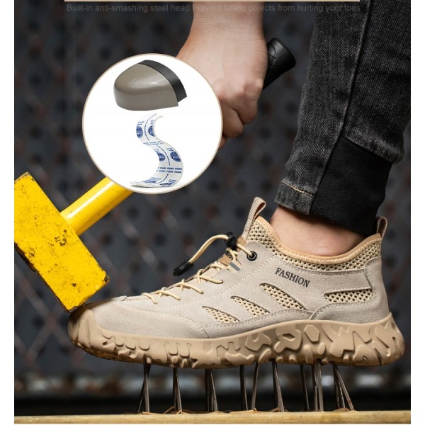 Anti-smash och anti-punktion för män Lättviktsventilerande arbetsskor med mjuka sulor Bekväma skyddsskor beige 39