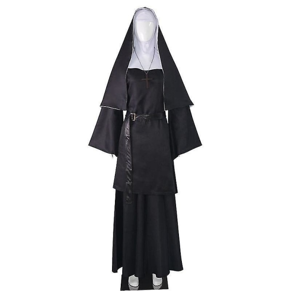 The Nun Cosplay Svart Lång Klänning Scraf Kostym kompatibel Kvinnor The Conjuring Cosplay Vuxen Halloween Skräck Ghost Fancy Dress