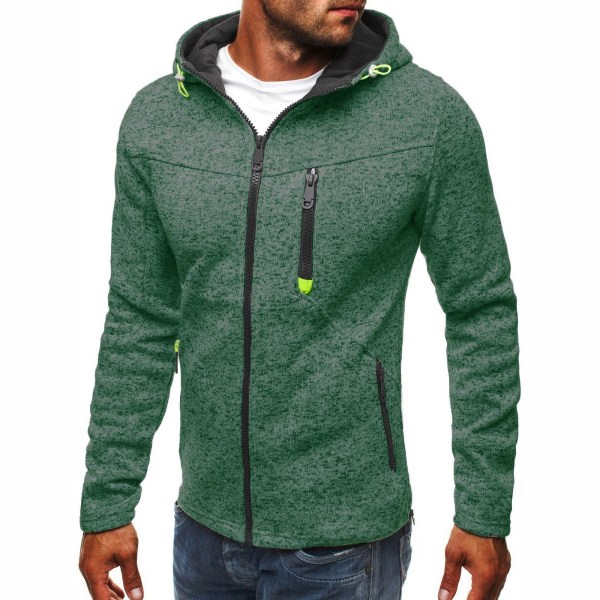 Sport Casual Printed Sweatshirt Fleece Cardigan Huva U-hals Modejacka GREEN XXXL