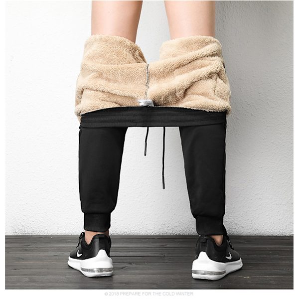 Lamb Ull Fleece Byxor Herrar Vinter Nya Casual Byxor Ungdom Slim-fit Fleecefodrade Tjockade Fot-tå Byxor black1 7XL