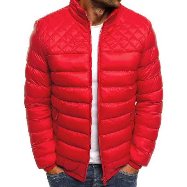 Herrar Ståkrags Solid Färg Romb Mönster Bomull Enkel Mode Slank Jacka Höst och Vinter Casual Topp RED M