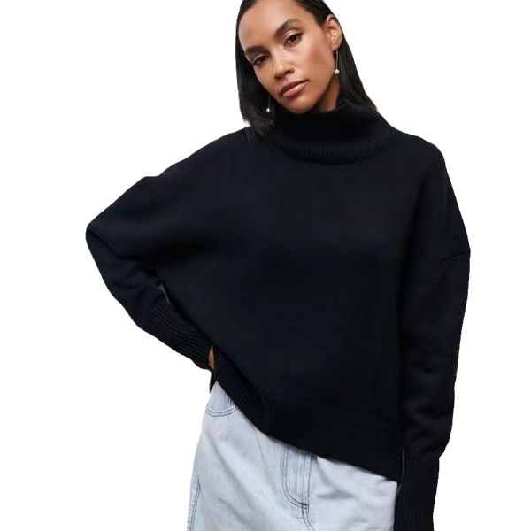 Damtröja med Mockhals, Lös Passform, Randig, Casual, Höst & Vinter, Pendlar black XL