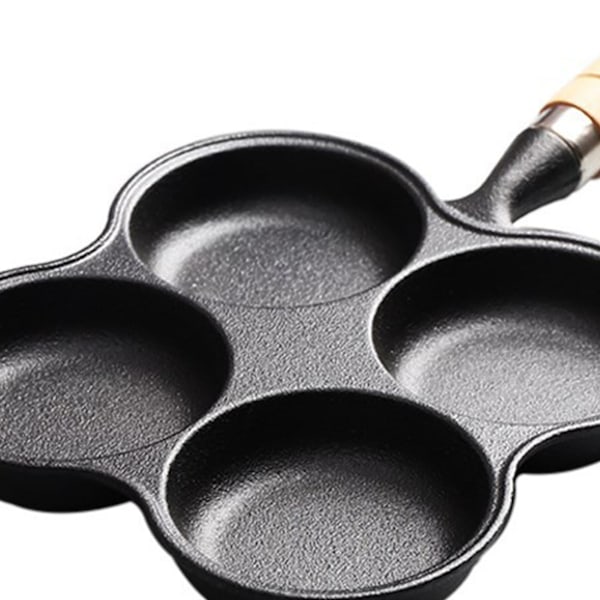 Gjutjärnspanna för ägg, 4 koppar, anti-klibb, non-stick, för induktion och gasspis, jämn värmefördelning, enkel rengöring