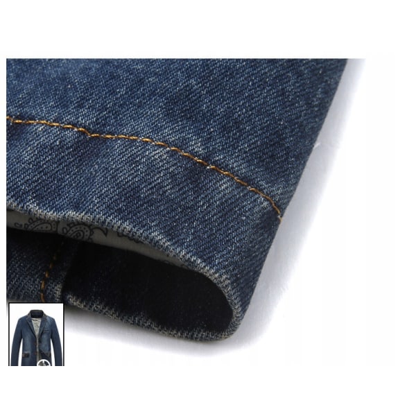 Herrjacka Jeansjacka Vår- och höstdräkt Blazer Jeans Patchwork Läder Slim Fit-jacka blue XXXXL