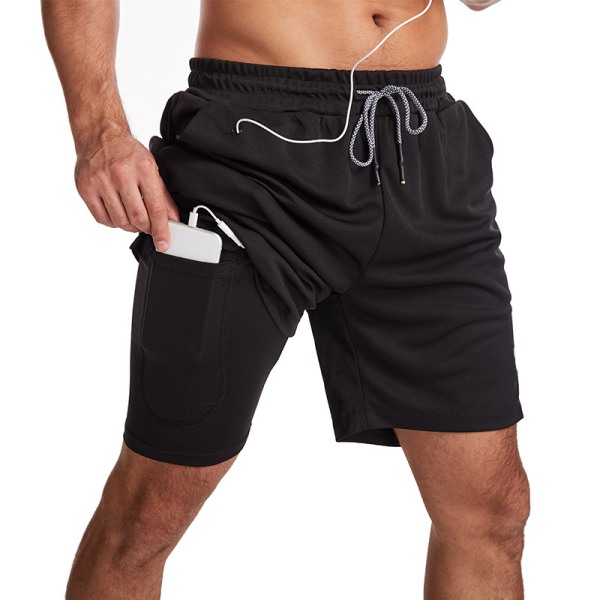 Baddräkter för Män, Baddräkter med Kompressionsfoder 2 i 1 Snabbtorkande Stretchiga Herrbaddräkter Surfstrandshorts med 2 Fickor med Dragkedja Black L