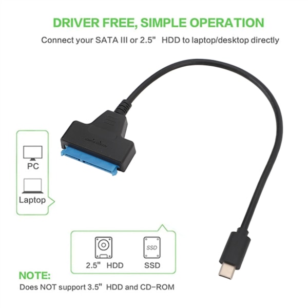 SATA till USB 3.1 Typ C-adapter för 2,5-tums HDD SSD, UASP 6 Gbps hårddisk-konverteringskabel med hållbara metallkontakter