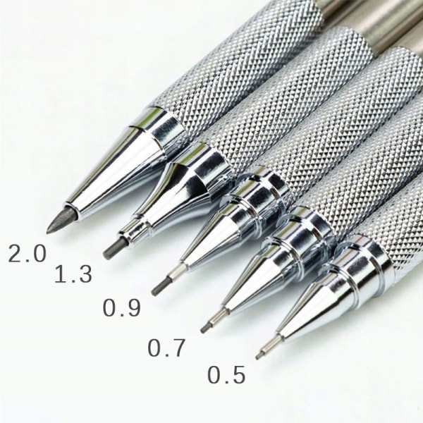 Automatisk blymetall automatisk penna 0,5/0,7/0,9/1,3/2,0 non-stop kärna presspenna ingen skärpning ritpenna HB
