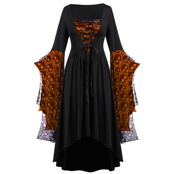 Vuxen Punk Gothic Witch Carnival Cosplay Dräkt Häxa Vampyr Festklänning Halloween Orange XL