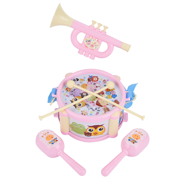Musikleksaker för barn Trumma Hammare Trumpet Utbildande Sandspeleksak Present till pojkar och flickor, Rosa färg, Rolig inlärningsupplevelse