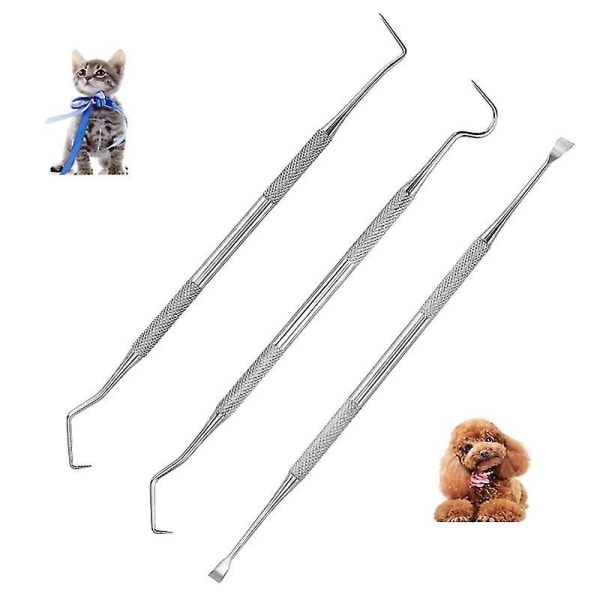 Professionella tandvårdsverktyg, hundtänder och skrapa tandstensborttagare i rostfritt stål, 3-pack verktyg för rengöring av hundtänder i rostfritt stål