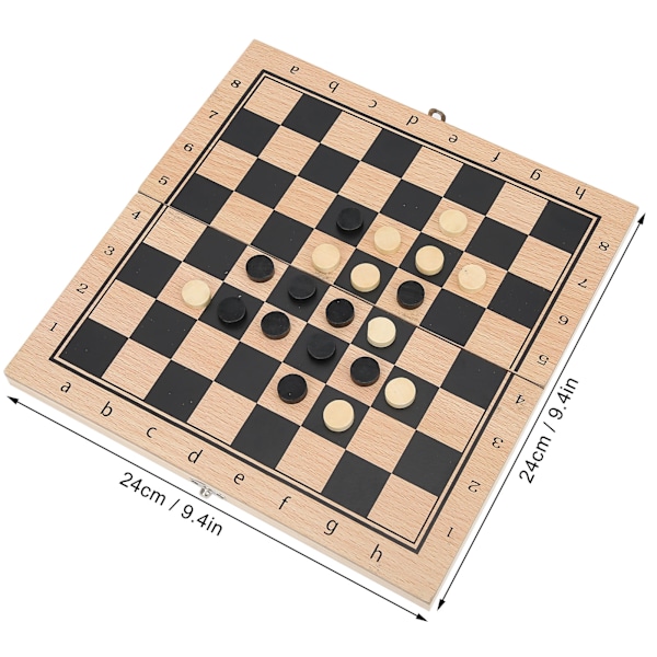 Träbräde för schack, dam och backgammon 3-i-1, vikbart, 24 x 24 cm / 9,4 x 9,4 tum, bärbar interaktivt spelset