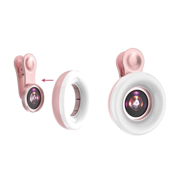 Mobiltelefon Fill Light 15x Makro Lens Bärbar Selfie Led Ring Flash Light Telefon Selfie Lampa Pink