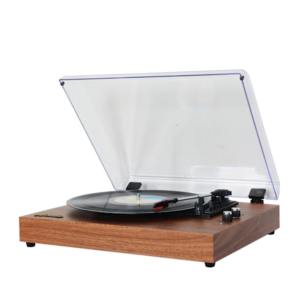 Vintage Skivspelare i Trä, Kompatibel med 7/10/12-tums Skivor, 33/45/78 RPM Hastigheter, BT5.3 Högtalarutgång med Akryl Dammskydd