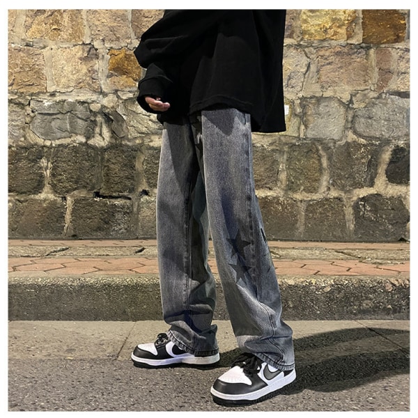 Streetwear Y2K Jeans Tonåring Skateboard Byxor Streetwear Sweatpants 2023 Harajuku Hip Hop Print Lösa Män Rock Raka Byxor med vida ben blue M