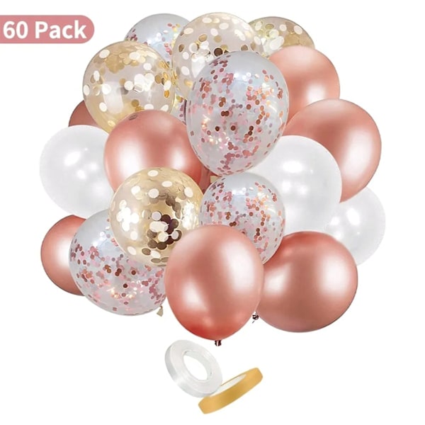 Rosa, Vita, Roséguld Latexballonger 12 tum 60 st med Paljetter, Perfekt för Födelsedagsfest Bröllopsdekorationer, Typ 7, Hållbara och Långvariga