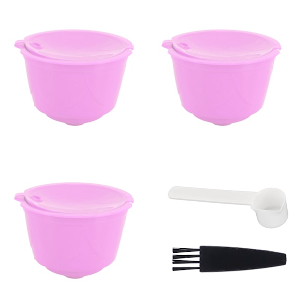 Dolce Gusto Kompatibla Återanvändbara Kaffe Kapslar Set 3-pack med Sked och Borste, Återfyllningsbara Kaffe Filter Koppar för DOLCE GUSTO Maskiner, Lila