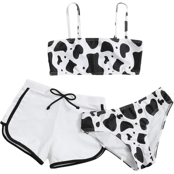 Baddräkter flickor 3 delar, print bikini baddräkt med shorts L