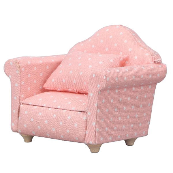 1:12 Skalig Dockhus Mini-Soffa Högkvalitativ Simulerad Fåtölj Rosa Vit Polka Dots Möbler för 1:12 Dockhus Dekoration