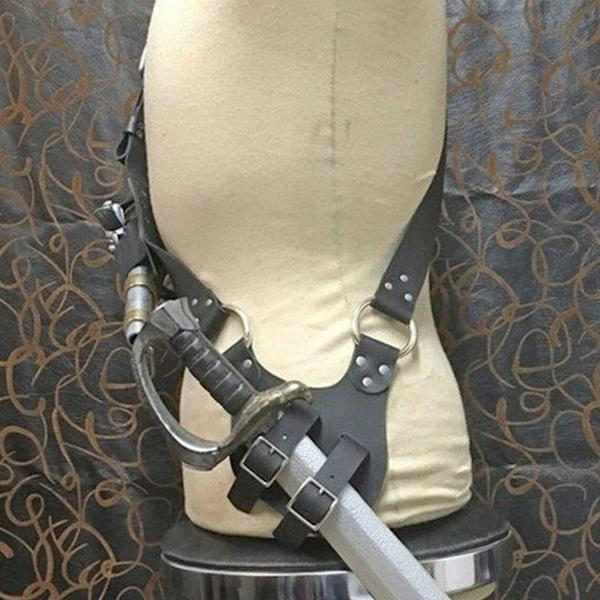 Medeltida Renässans Pirat Axelrem Läder Svärd Cutlass Rem Steampunk Flintlock Pistol Holster Riddare Kostym Baldric Dark Curry