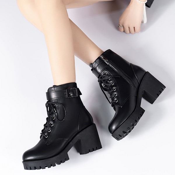 Damskor Höga Klackar Vinter Ljusbrun Chunky Platform Sock Boots Skor Kvinnor Mitten-Vaden Tjock Klack Booties Storlek 41