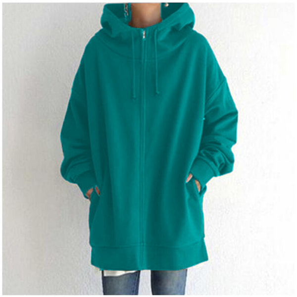 Dam Hoodie Tunika Vinter Varm Fleecejacka Casual Oversize Sweatshirt Kavaj Dragkedja Upp Hoodie Med Fickor Grass-Green 5XL