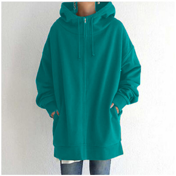 Dam Hoodie Tunika Vinter Varm Fleecejacka Casual Oversize Sweatshirt Kavaj Dragkedja Upp Hoodie Med Fickor Grass-Green M