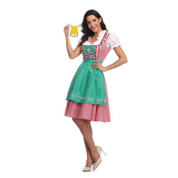 Rutig Dirndl Klänning Oktoberfest Kostym Outfit För Vuxna Kvinnor Halloween Fancy Partye Blue Grid S