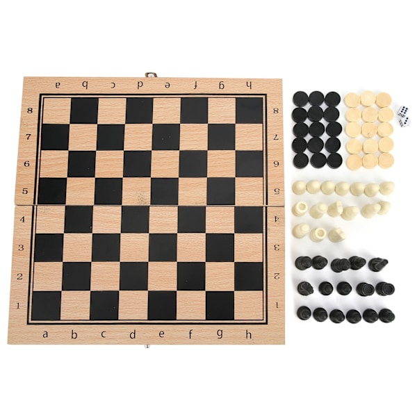 Träbräde för schack, dam och backgammon 3-i-1, vikbart, 24 x 24 cm / 9,4 x 9,4 tum, bärbar interaktivt spelset