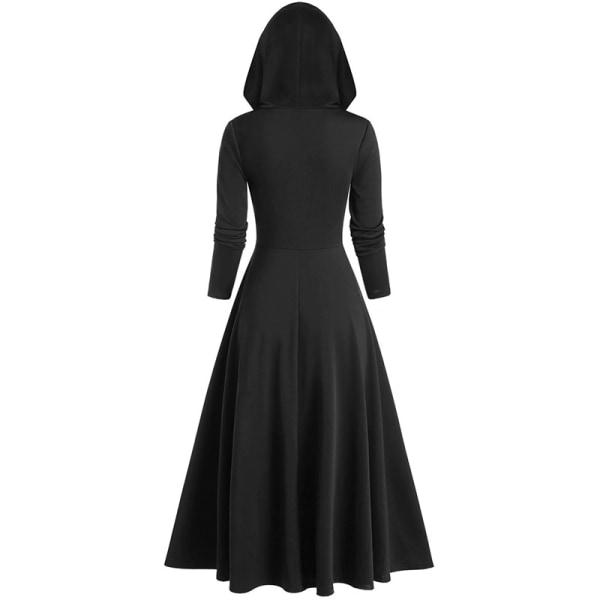 Medeltida kappa huvklänning för kvinnor renässans gotisk hög låg vintage långärmad Steampunk hoodie klänningar black M