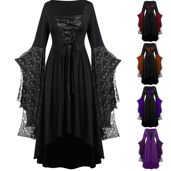 Vuxen Punk Gothic Witch Carnival Cosplay Dräkt Häxa Vampyr Festklänning Halloween Burgundy XL