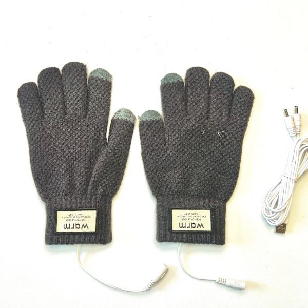 Elektriskt Uppvärmda Vantar USB Laddningsbara Stickade Varma Termiska Vantar Män Kvinnor Dark Gray