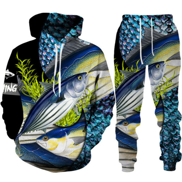 Fishing Series Suit Spring Herr och Dam Långärmad Sweatshirt och Sweatpants Kostym 6 5XL