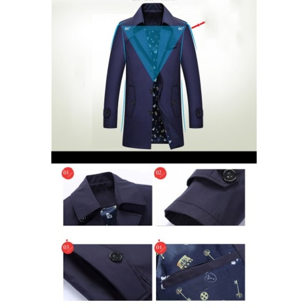 Windbreaker mellanlång kappa för män Trendig stilig herrkjol Business Casual jacka blue 5XL