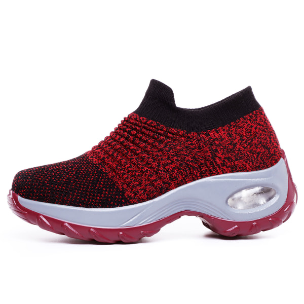 Stora Damskor med Luftkudde Flyknit Sportskor Halkskor Casual Skor Sockskor red 42