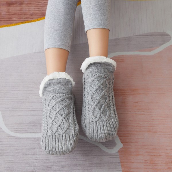 Vinter Fuzzy Slipper Socks Super Mjuk Varm Mysig Fluffy Fleece Strumpor inomhus Golv Halkfria thermal Apricot EU26-31