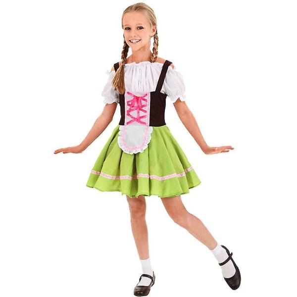 Bavarian Lederhosen för barn Tyska Oktoberfest Traditionella Shorts Beer Maid Kostym Girl XS