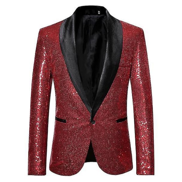Herrmode paljett Casual Blazer Wediing Celebration kostymjacka red XL