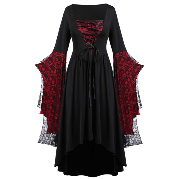 Vuxen Punk Gothic Witch Carnival Cosplay Dräkt Häxa Vampyr Festklänning Halloween Burgundy L