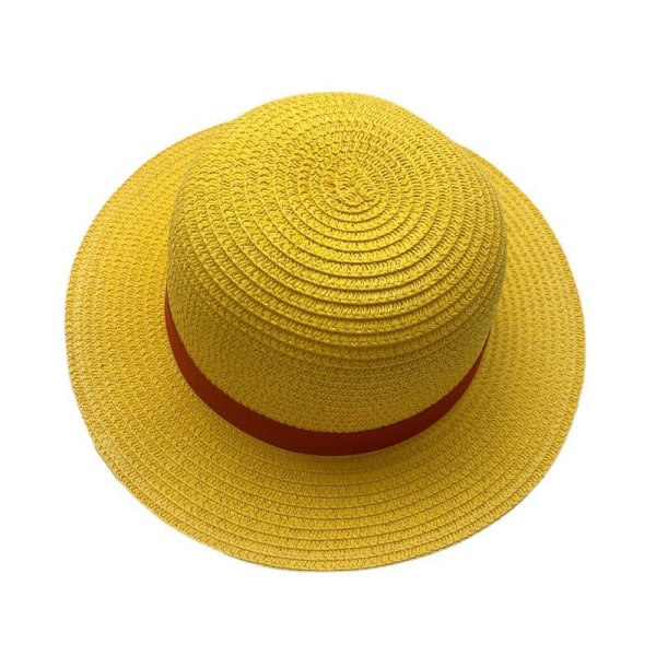 Pojke Flicka One Piece Hatt Stråhatt Halsrep Fluffig platt topphatt Cosplay Tecknad rekvisita Hatt Barn Rödrandig strandhatt Yellow Diameter-35CM